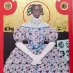 Hair Salon No. 5
91 x 122 cm
Acrylic, paper collage and gold leaf on canvas
2025
4,500 USD