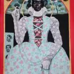 Hair Salon No. 7
91 x 122 cm
Acrylic, paper collage and gold leaf on canvas
2025
4,000 USD