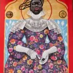 Hair Salon No. 8
91 x 122 cm
Acrylic, paper collage and gold leaf on canvas
2025
4,000 USD